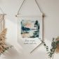 Less Noise More Nature Quote with Watercolour Lake and Trees Design – Rustic Linen Hanging Wall Art for Home or Cabin Décor