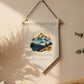 Nature Sets the Pace Watercolour Mountains and Hiker – Boho Home Décor, Outdoor Inspiration LInen Hanging Wall Art