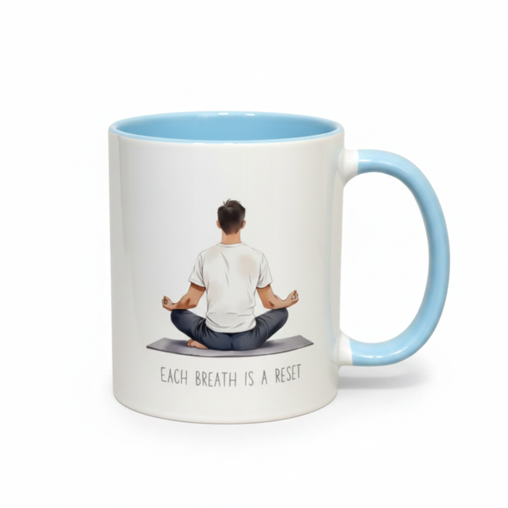 Each Breath Is A Reset Ceramic Mug – Male Yoga Pose Design