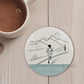 Leave Limits Behind Round Coaster – Female Runner Line Art Design | Motivational Fitness Décor
