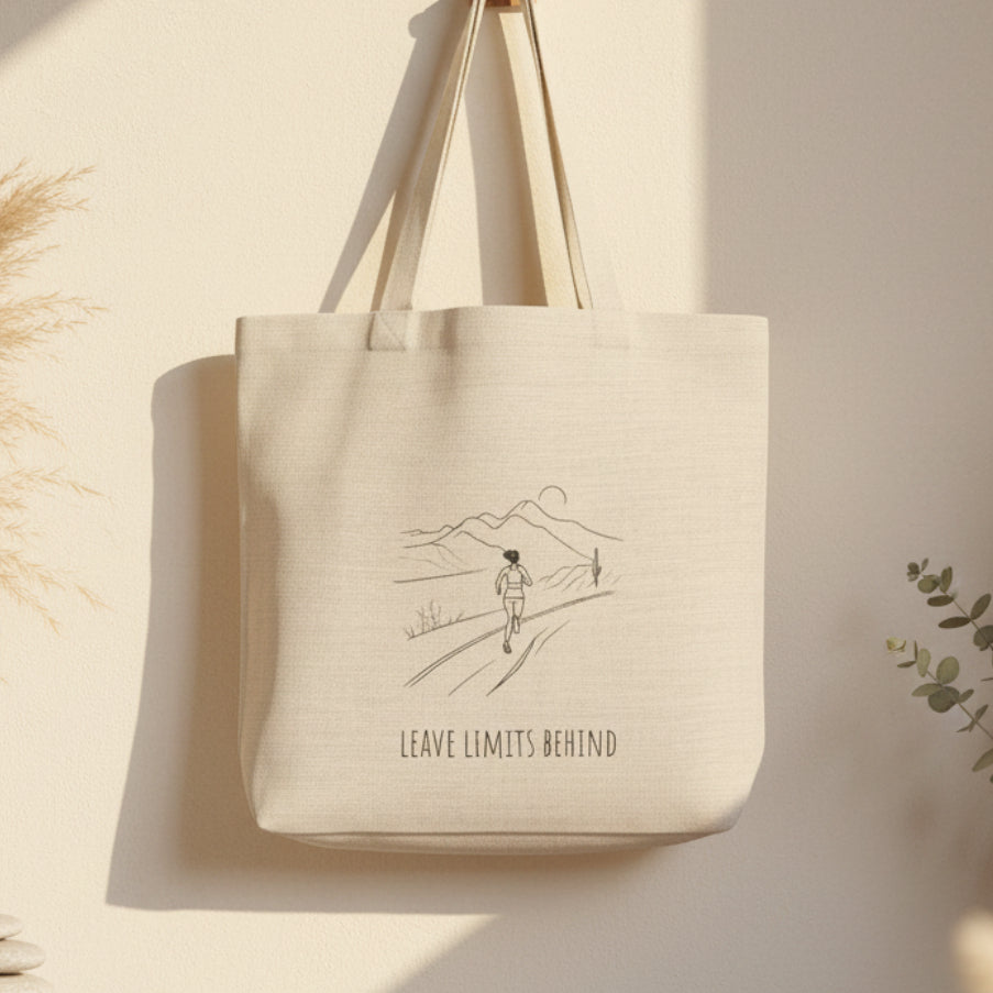 Leave Limits Behind Tote Bag – Line Art Female Runner Design