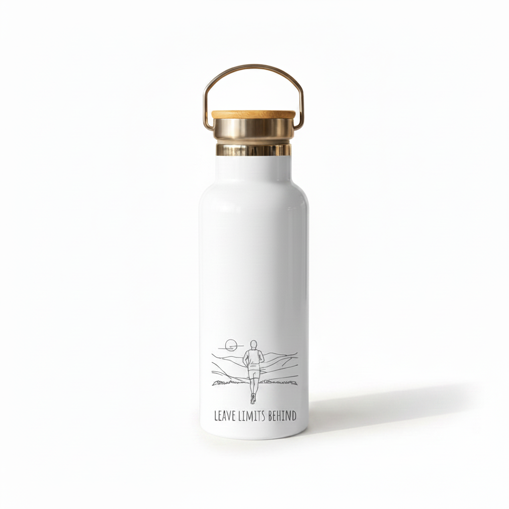 Leave Limits Behind Metal Water Bottle – 500ml Stainless Steel Insulated Flask with Line Art Male Runner Design