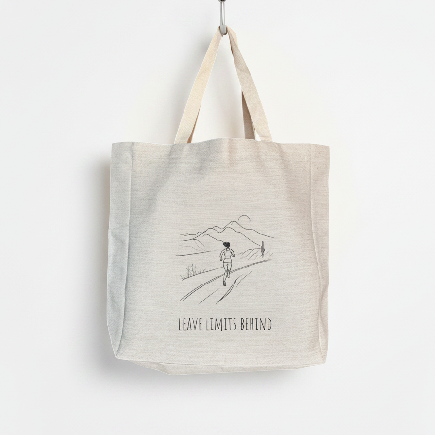 Leave Limits Behind Tote Bag – Line Art Female Runner Design