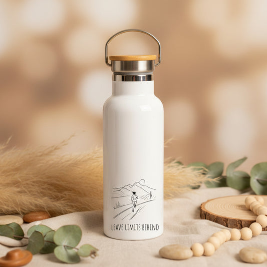 Leave Limits Behind Metal Water Bottle – 500ml Stainless Steel Insulated Flask with Line Art Female Runner Design