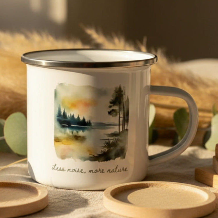 Less Noise More Nature Enamel Mug – 12oz Watercolour Nature Mug