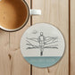Leave Limits Behind Round Coaster – Male Runner Line Art Design | Motivational Fitness Décor