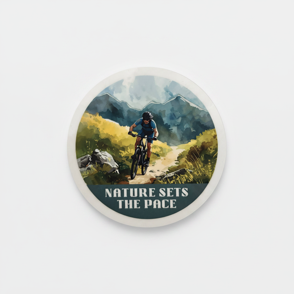Nature Sets The Pace Round Coaster – Male Mountain Biker Watercolour Design | Adventure & Outdoor Décor