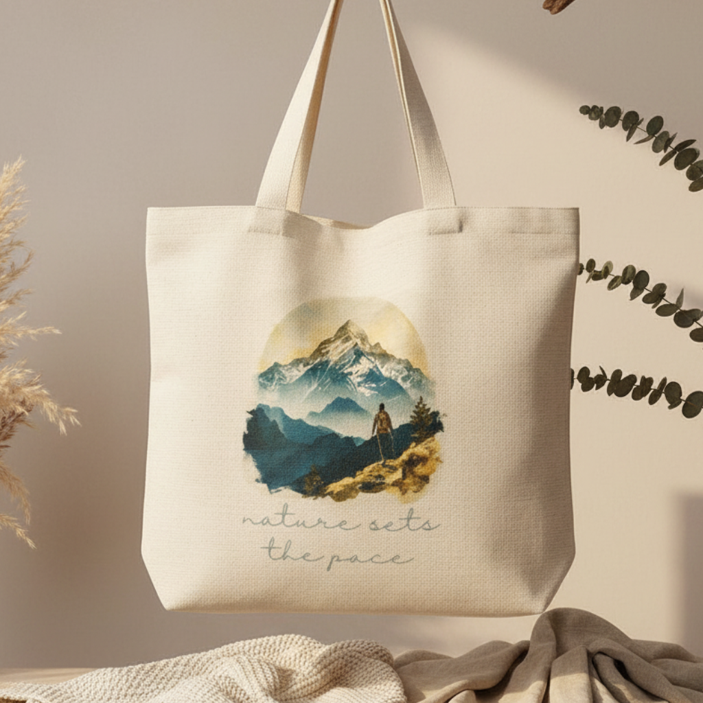 Nature Sets The Pace Tote Bag – Rugged Mountains Watercolour Design