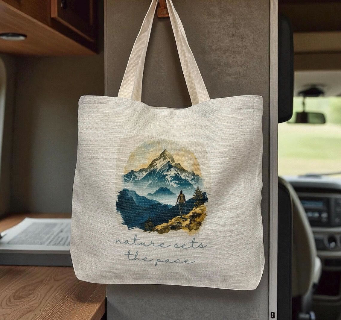 Nature Sets The Pace Tote Bag – Rugged Mountains Watercolour Design
