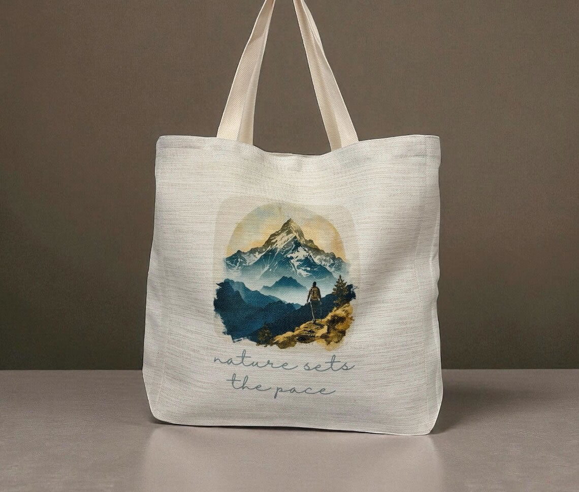 Nature Sets The Pace Tote Bag – Rugged Mountains Watercolour Design