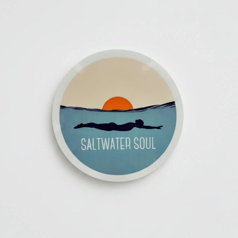 Saltwater Soul Round Coaster – Ocean Wild Swimmer Silhouette Design | Coastal & Sea Lover Décor
