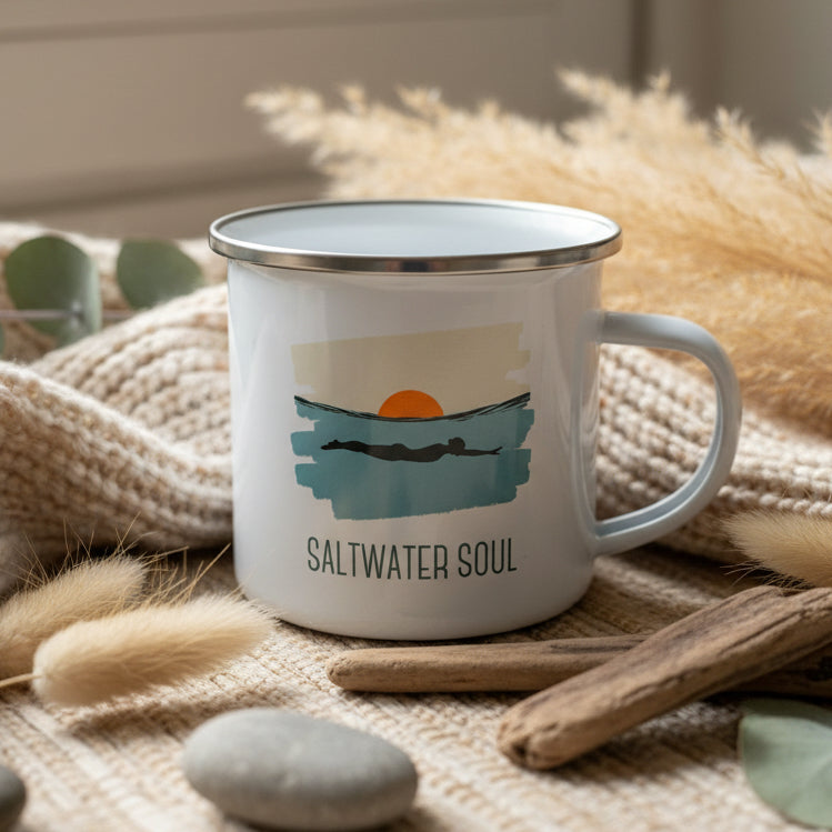 Saltwater Soul Enamel Mug – 12oz Ocean & Wild Swimming Mug