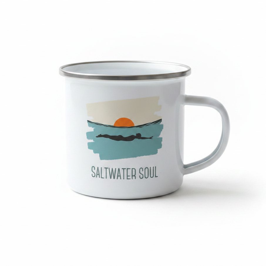 Saltwater Soul Enamel Mug – 12oz Ocean & Wild Swimming Mug