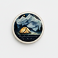 Simple Pleasures, Infinite Skies Round Coaster – Watercolour Mountain Camping Night Design | Starry Sky Adventure Décor