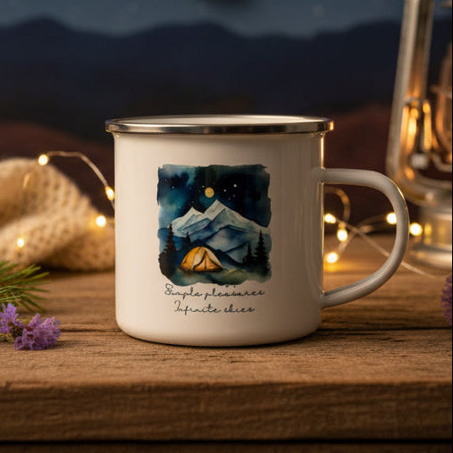 Simple Pleasures Enamel Mug – 12oz Infinite Skies Camping Mug