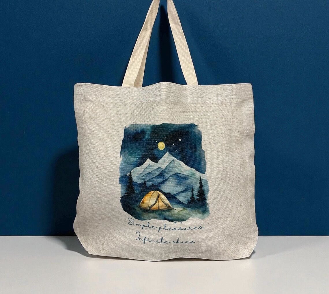 Simple Pleasures Infinite Skies Tote Bag – Nighttime Mountain Camping Design