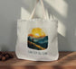 Slow Steps Big Views Tote Bag – Sunrise Over Mountains Watercolour Design