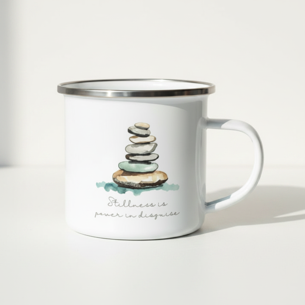 Stillness Is Power In Disguise Enamel Mug – 12oz Camping Watercolour Mug