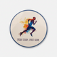 Stride, Steady, Spirit, Calm Round Coaster – Male Runner Watercolour Design | Mindful Fitness & Adventure Décor