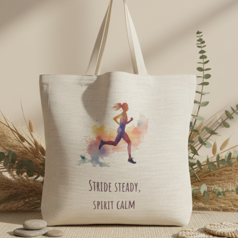 Stride Steady Spirit Calm Tote Bag – Female Empowerment Linen Design
