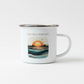 Sun Sea Serenity Enamel Mug – 12oz Camping Coffee Cup with Retro Sunset Ocean Design