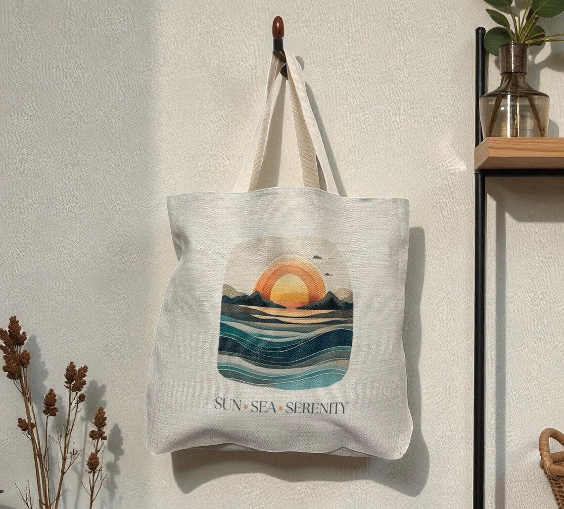 Sun Sea Serenity Tote Bag – Layered Sunset & Sunrise Ocean Design