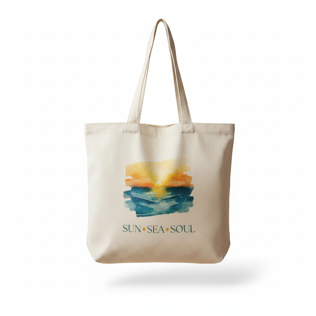 Sun Sea Soul Tote Bag – Sunrise & Sunset Over Ocean Watercolour Design