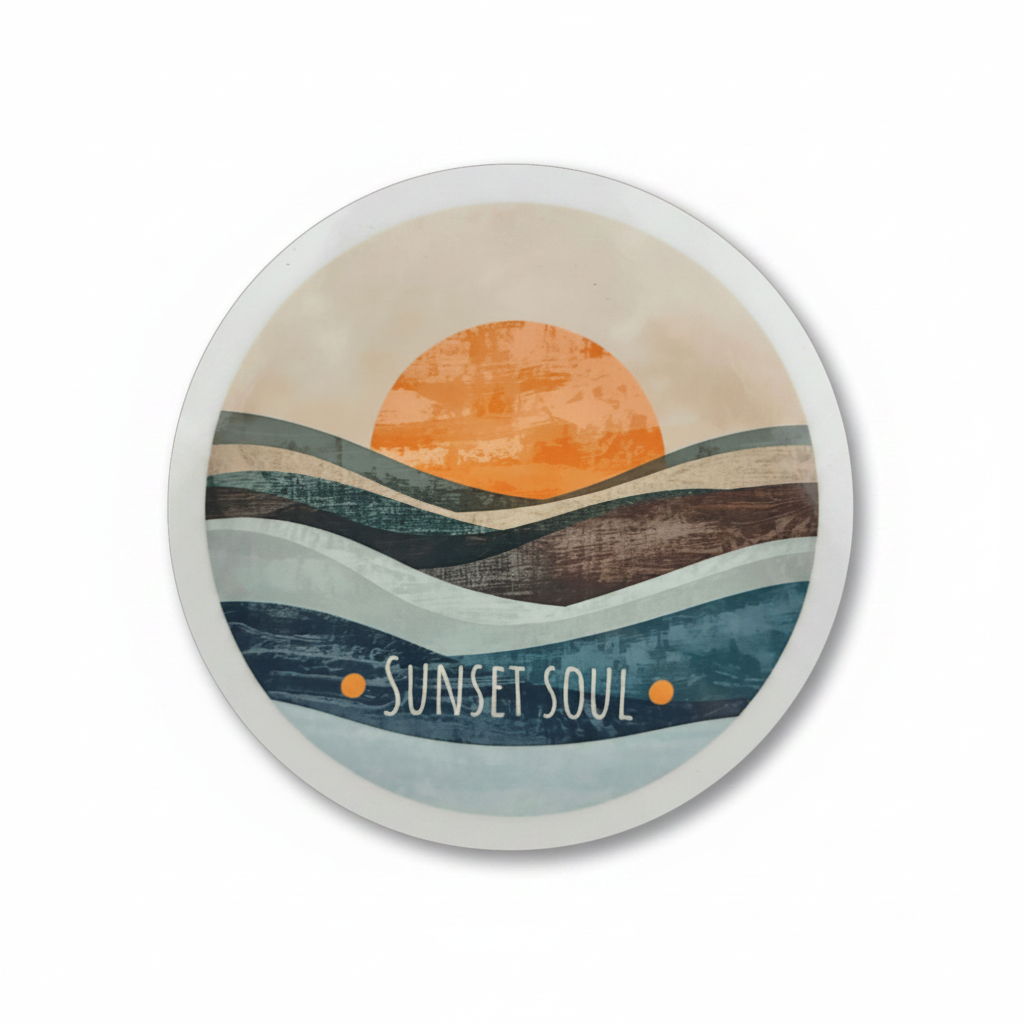 Sunset Soul Round Coaster – Layered Ocean & Sunset Watercolour Design | Tranquil Boho Décor