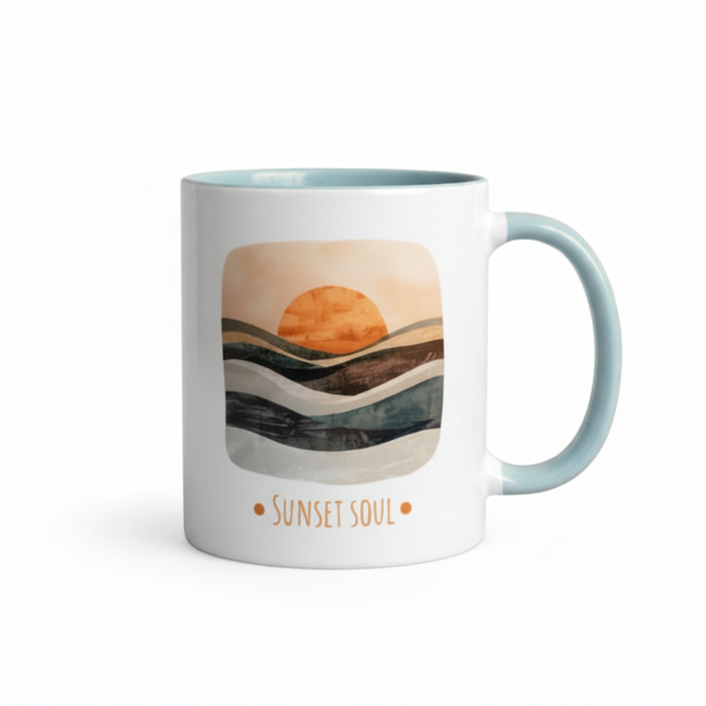 Ocean Sunset Ceramic Mug – Layered Sunset Over Ocean Design