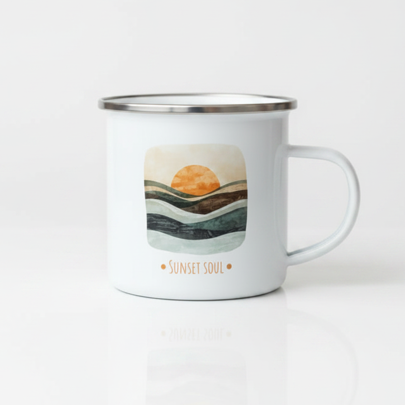 Sunset Soul Enamel Mug – 12oz Layered Ocean & Sunset Mug