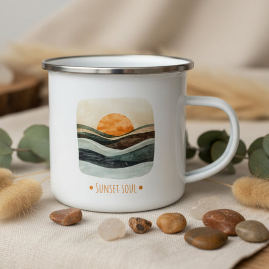 Sunset Soul Enamel Mug – 12oz Layered Ocean & Sunset Mug