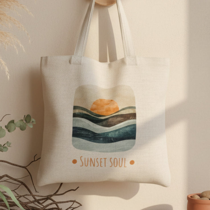 Sunset Soul Tote Bag – Layered Ocean Sunset Watercolour Design