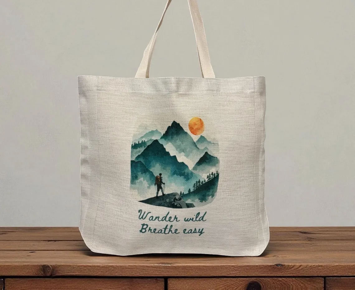Wander Wild Breathe Easy Tote Bag – Watercolour Hiking Design