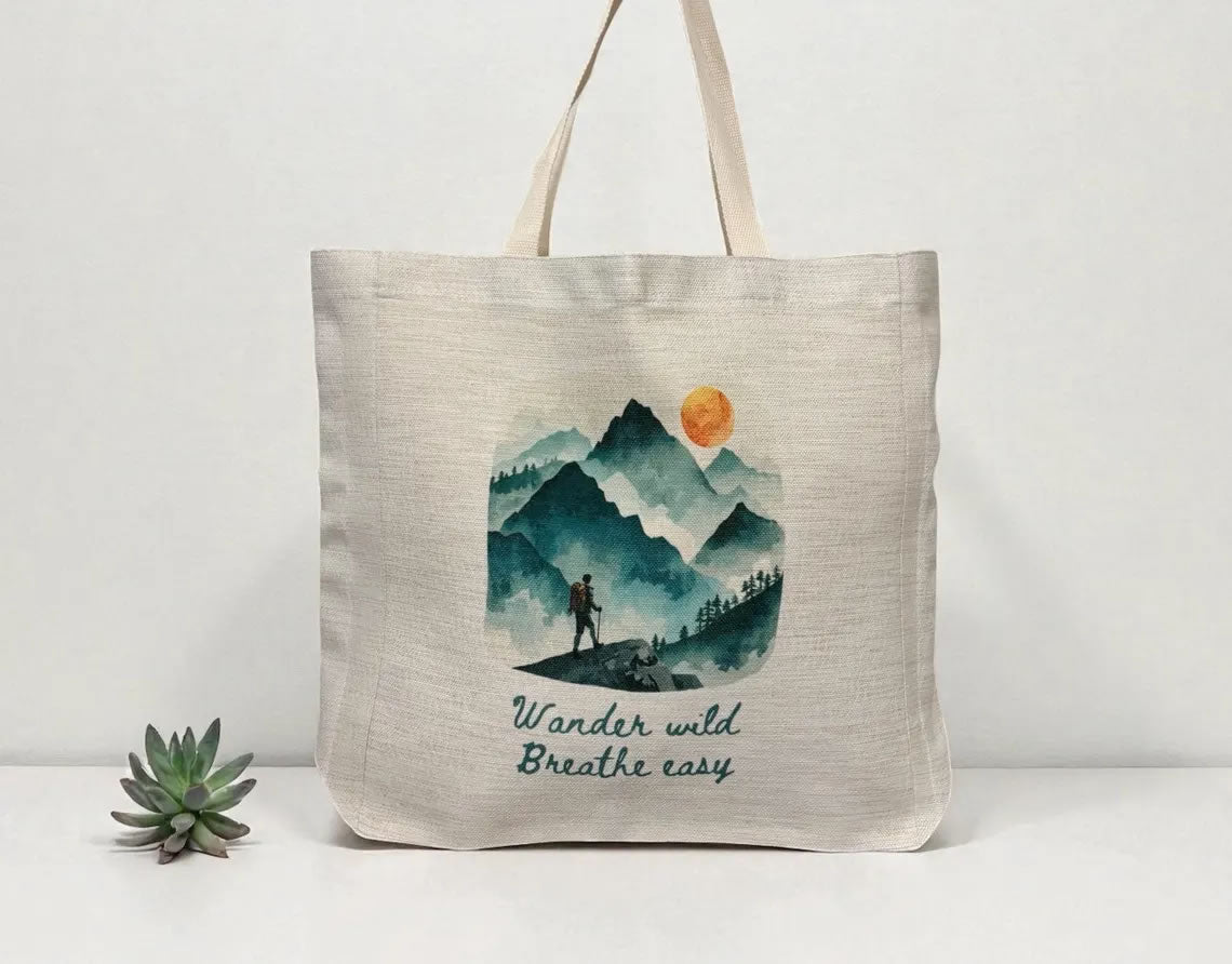 Wander Wild Breathe Easy Tote Bag – Watercolour Hiking Design