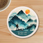 Wander Wild, Breathe Easy Round Coaster – Watercolour Mountain Hiker Design | Adventure & Nature Décor