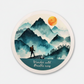 Wander Wild, Breathe Easy Round Coaster – Watercolour Mountain Hiker Design | Adventure & Nature Décor