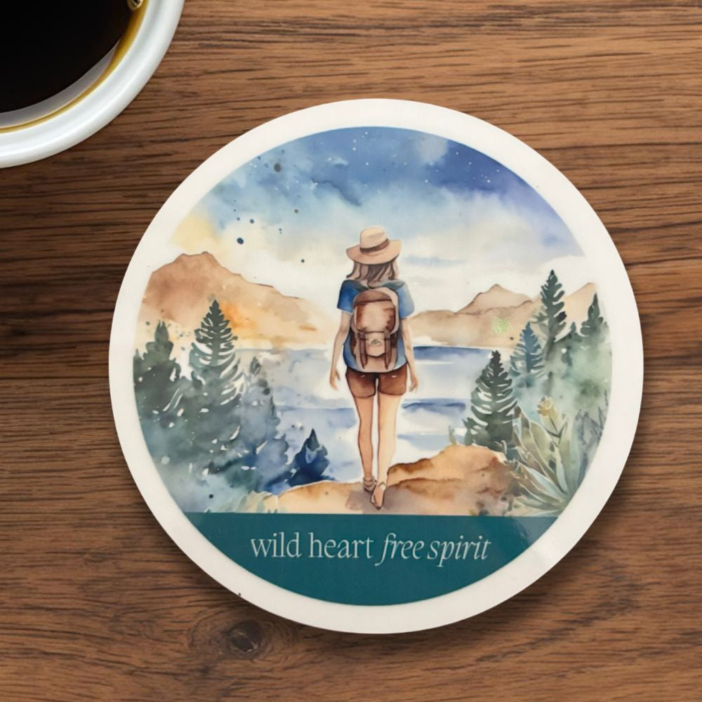 Wild Heart Free Spirit Round Coaster – Watercolour Wanderlust Female Explorer Design | Boho Adventure Décor