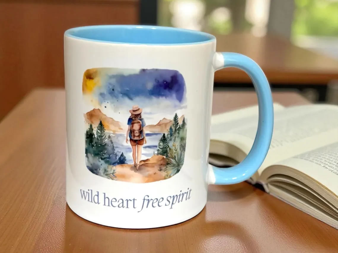 Wild Heart Free Spirit Ceramic Mug – Hiking Watercolour Design