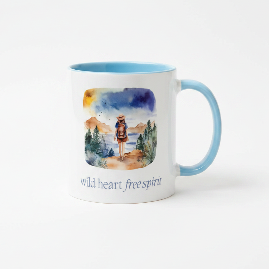 Wild Heart Free Spirit Ceramic Mug – Hiking Watercolour Design