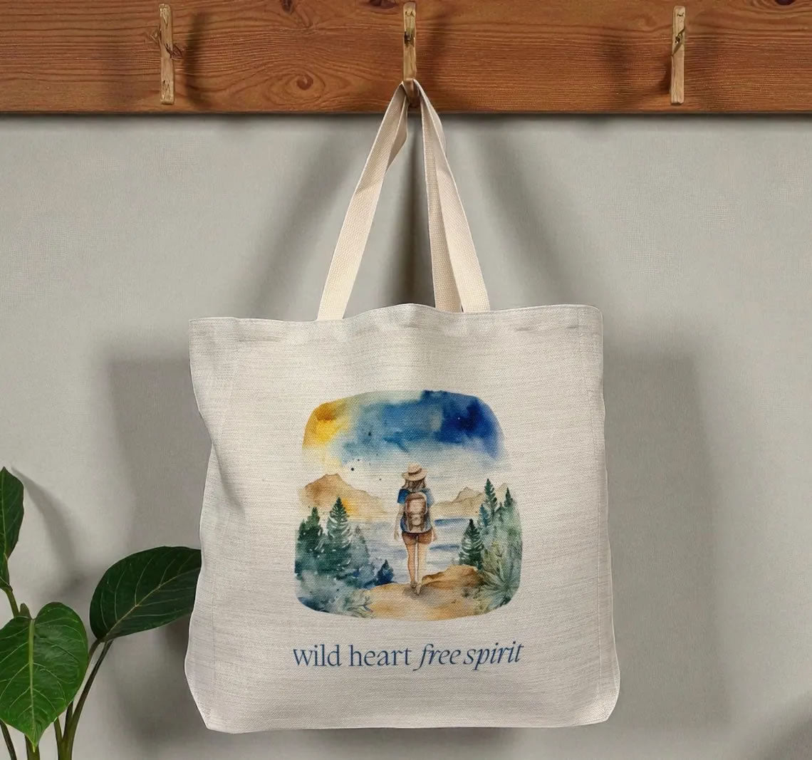 Wild Heart Free Spirit Tote Bag – Watercolour Female Walking in Nature