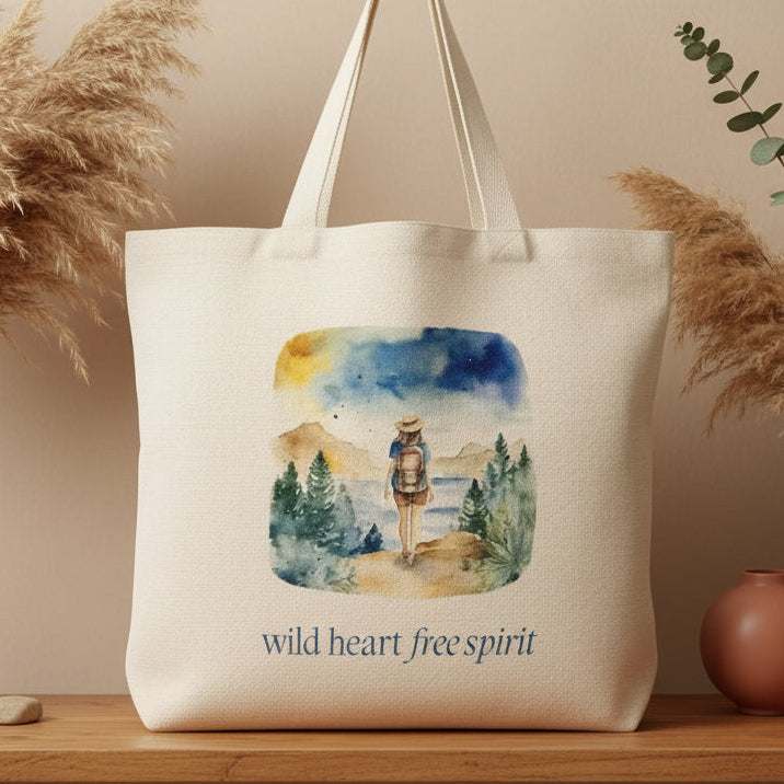 Wild Heart Free Spirit Tote Bag – Watercolour Female Walking in Nature